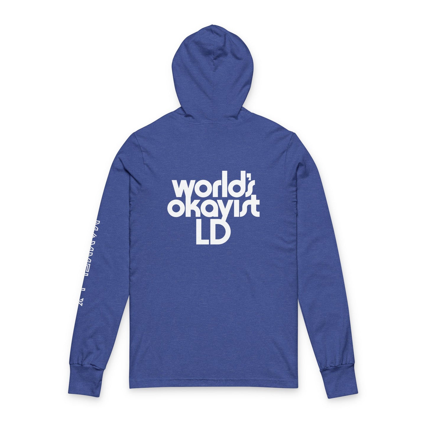 Hooded Long Sleeve Tee — 'world's okayist LD' Minimal Logo Streetwear