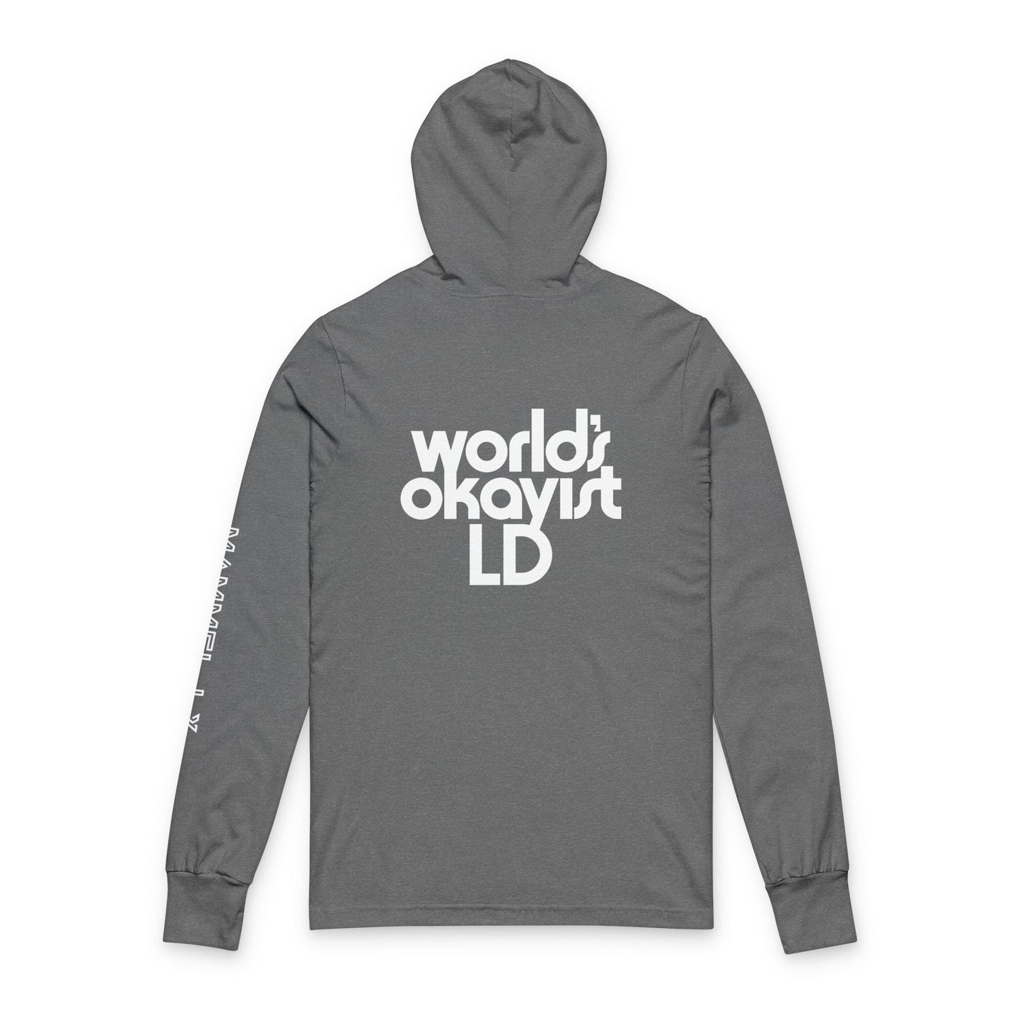 Hooded Long Sleeve Tee — 'world's okayist LD' Minimal Logo Streetwear