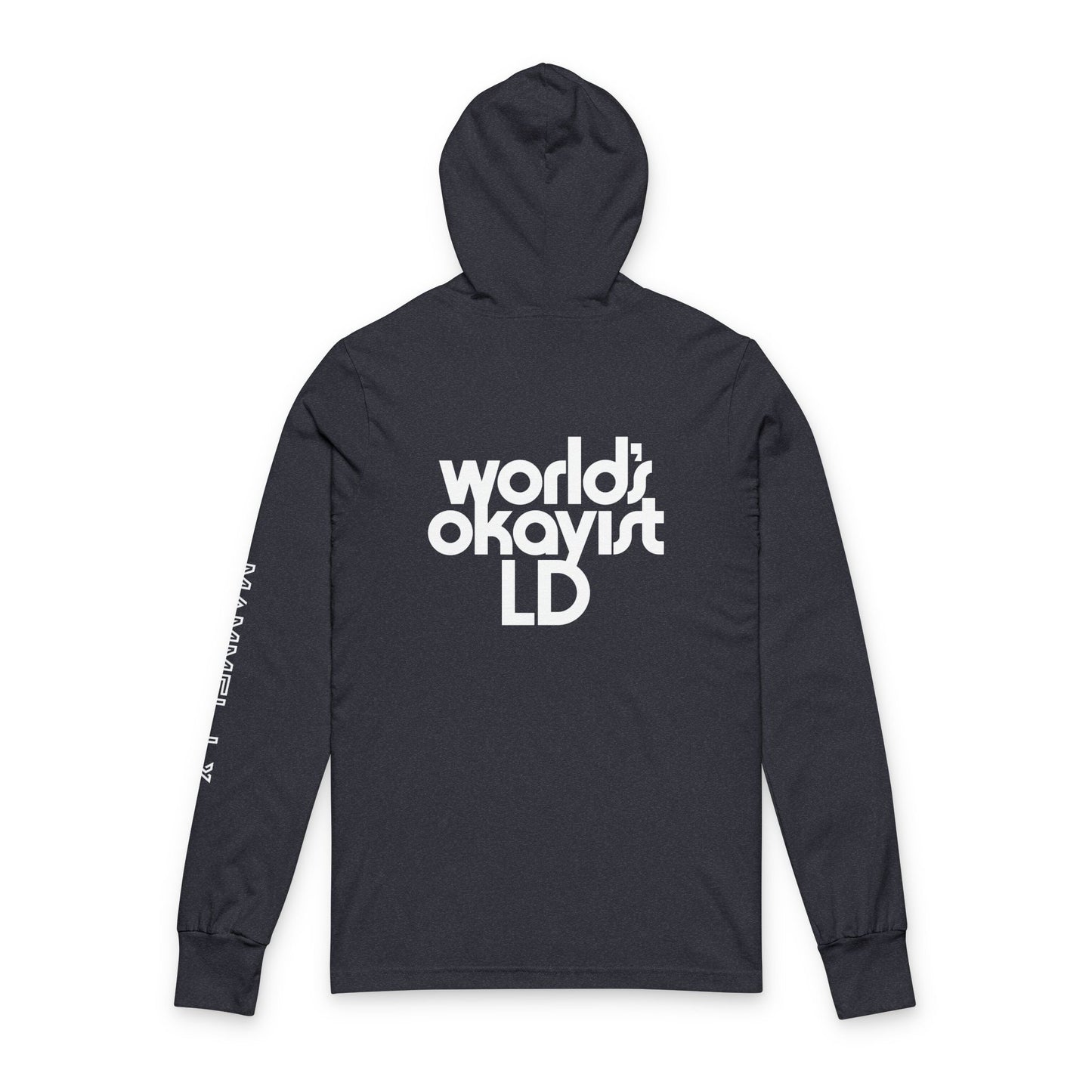 Hooded Long Sleeve Tee — 'world's okayist LD' Minimal Logo Streetwear