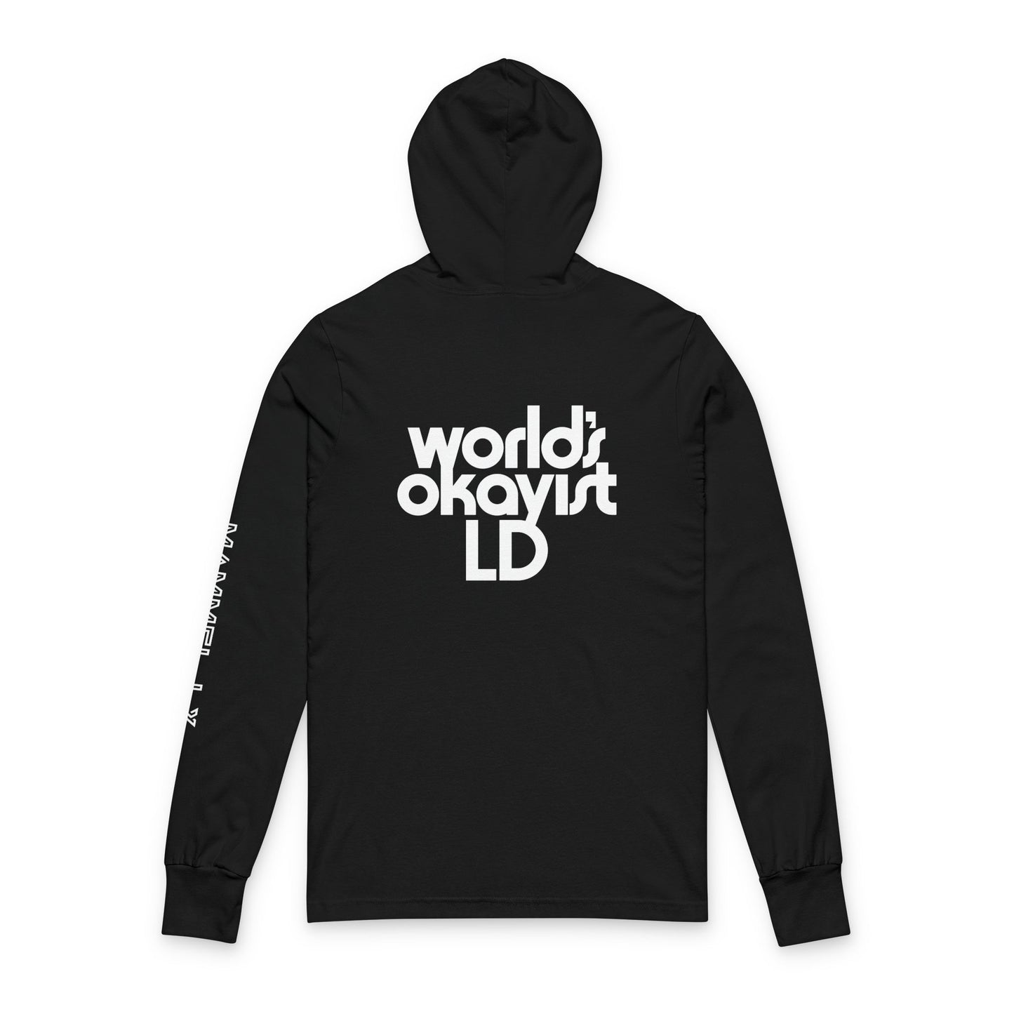 Hooded Long Sleeve Tee — 'world's okayist LD' Minimal Logo Streetwear