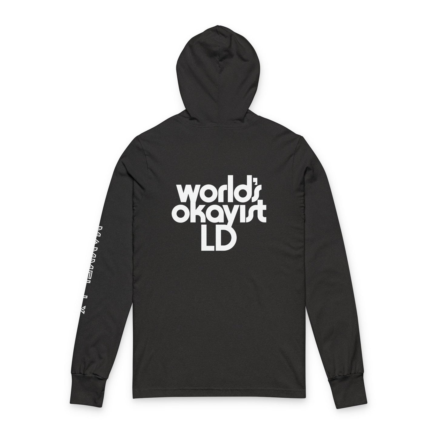 Hooded Long Sleeve Tee — 'world's okayist LD' Minimal Logo Streetwear